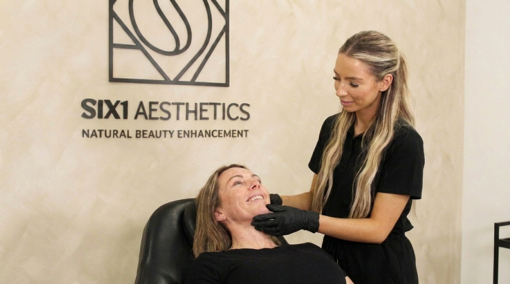 Smiling client chatting with her practitioner during an Endolift consultation at SIX1 Aesthetics
