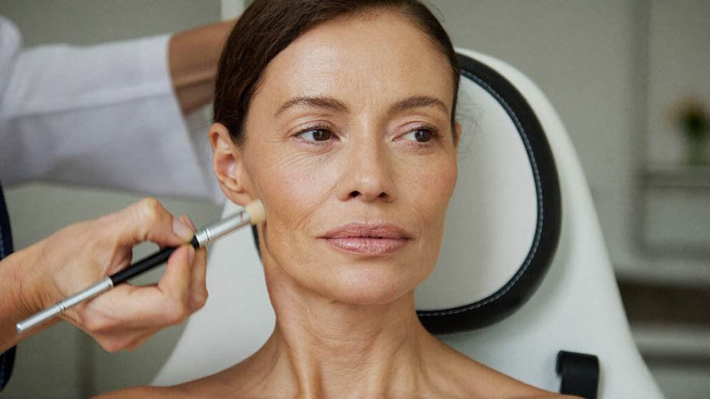 Woman with a firm defined jawline looking calm and healthy after Endolift